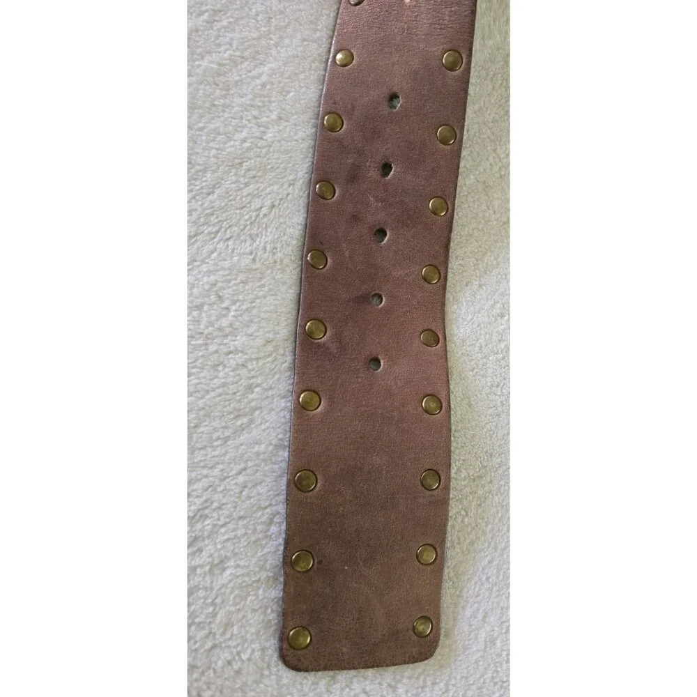 Womens Y2K Vintage Belt Brown Leather Round Brass Medallion Buckle Calvin Klein - Picture 5 of 7